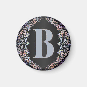 Cute Modern Hearts and Floral Framed Letter B Magnet