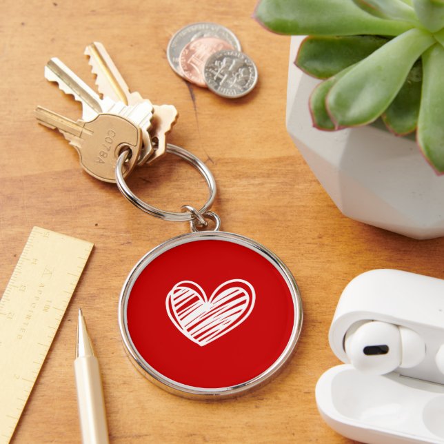 Cute Modern Hearts Red Simple Valentines Day Gift Key Ring (Desk)