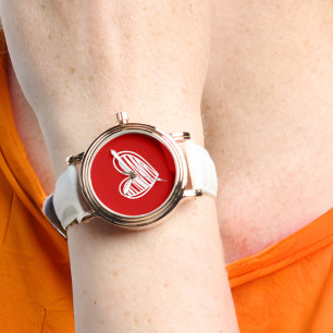 Cute Modern Hearts White And Red Rose Gold Womens Watch