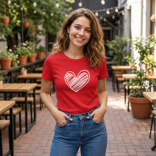 Cute Modern Hearts White Red Womens Valentines Day T-Shirt
