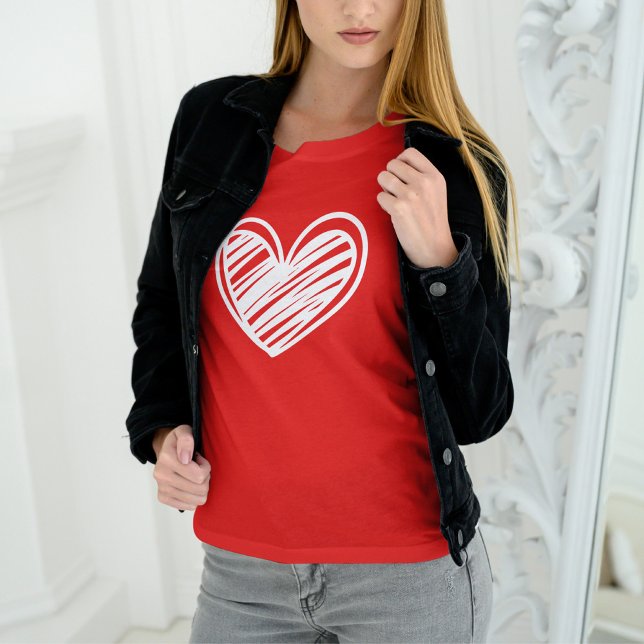 Cute Modern Hearts White Red Womens Valentines Day T-Shirt (Creator Uploaded)