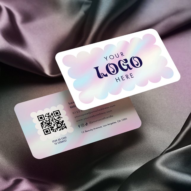 Cute Modern Holographic Logo QR Code Lashes Salon Business Card (Creator Uploaded)