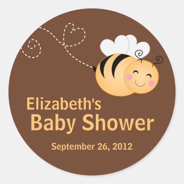 Cute Modern Honey Bee Baby Shower Invitation Classic Round Sticker (Front)