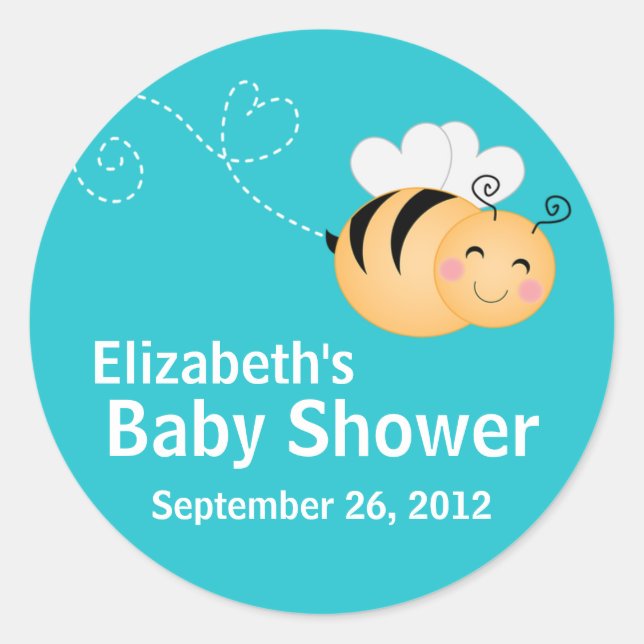 Cute Modern Honey Bee Baby Shower Invitation Classic Round Sticker (Front)