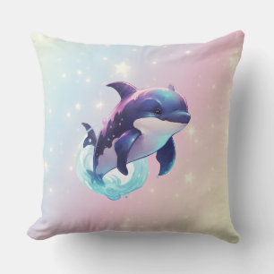 Cute Modern Kawaii Orca Killer Whale Pink and Blue Cushion