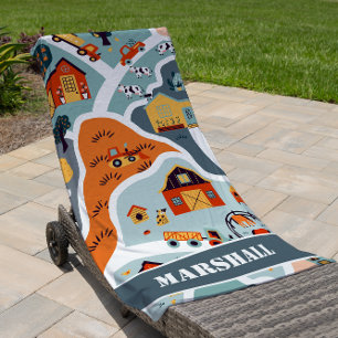 Cute modern kids farmyard trendy beach towel