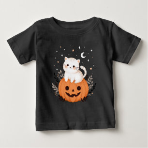 Cute Modern Kitten On Pumpkin Halloween Baby T-Shirt
