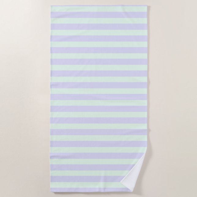 Cute Modern Lavender & Mint Green Striped Beach Towel (Front)