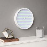 Cute Modern Lavender & Mint Green Striped Clock<br><div class="desc">NewParkLane - Simple but cute,  personalised clock,  with a modern pattern of broad pastel / mint green and lavender stripes. Add your name for a personalised design.</div>