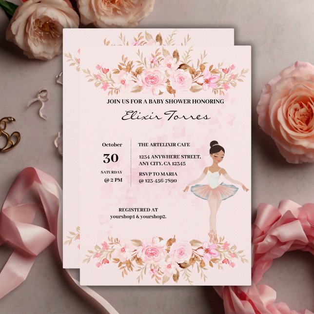 Cute Modern Little Ballerina Photo Baby Shower Invitation (Creator Uploaded)
