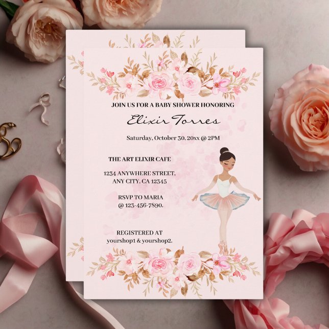 Cute Modern Little Ballerina Photo Baby Shower Invitation (Creator Uploaded)