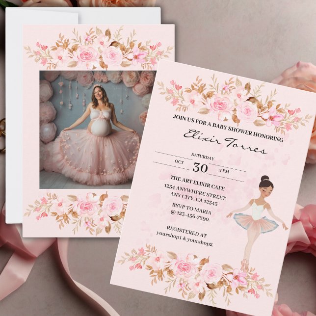 Cute Modern Little Ballerina Photo Baby Shower Invitation (Creator Uploaded)