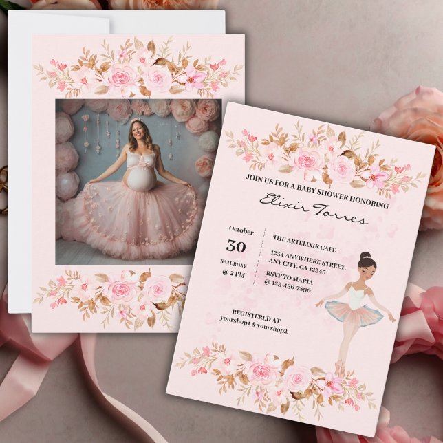 Cute Modern Little Ballerina Photo Baby Shower Invitation (Creator Uploaded)
