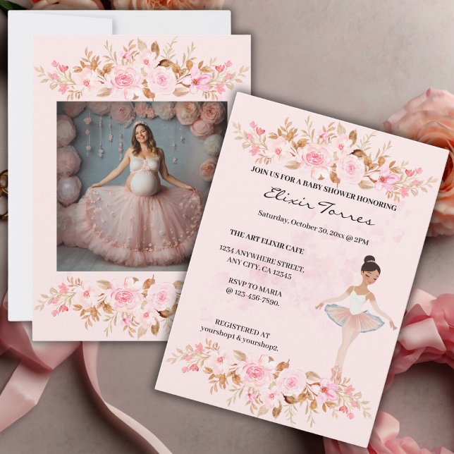 Cute Modern Little Ballerina Photo Baby Shower Invitation (Creator Uploaded)