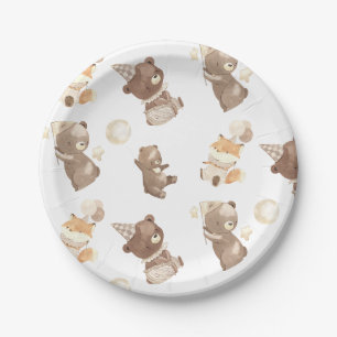 Cute Modern Little Bear 1st Birthday Paper Plate
