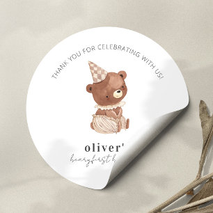 Cute Modern Little Bear 1st Birthday Thank you Classic Round Sticker