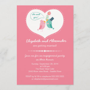 Cute Modern Love Birds Heart Engagement Party Invitation