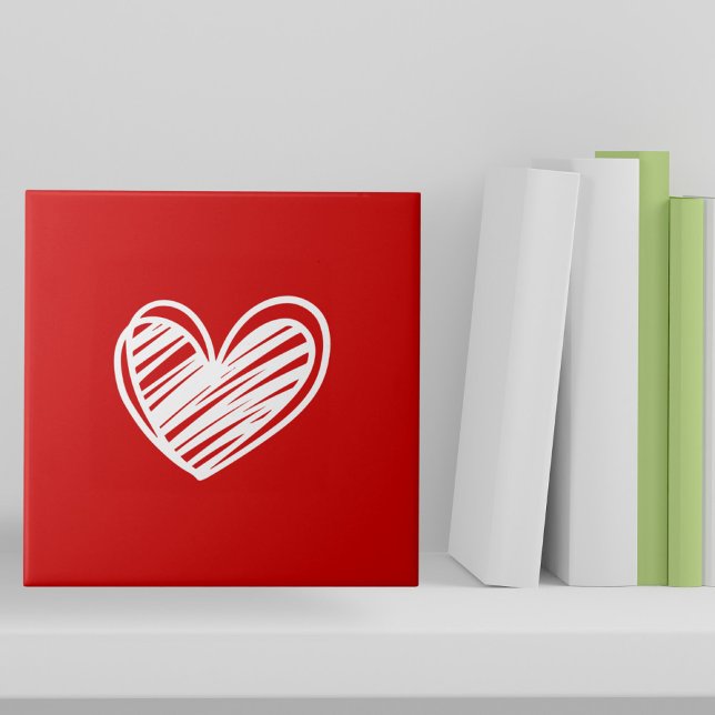 Cute Modern Love Elegant Romantic White Red Hearts Tile (Creator Uploaded)