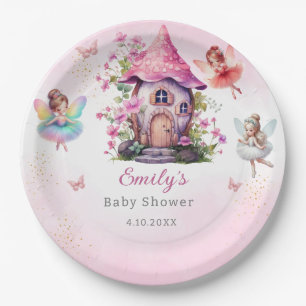 Cute Modern Magical Fairy Pink Floral Garden Paper Plate
