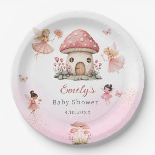 Cute Modern Magical Fairy Pink Floral Garden Paper Plate