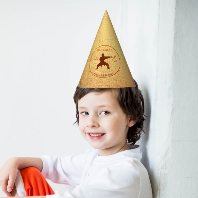  Cute Modern Martial Arts Karate Kids 8th Birthday Party Hat (Creator Uploaded)
