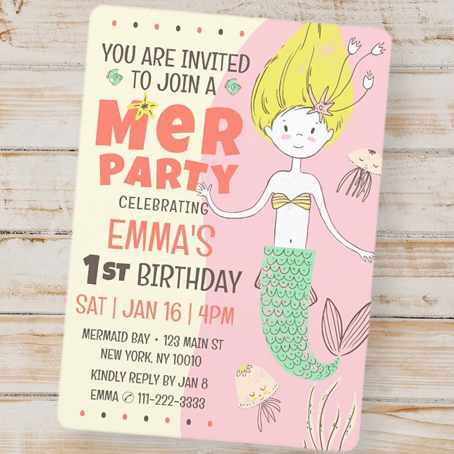 Cute Modern Mermaid Kid's Birthday Party Invitation (Creator Uploaded)