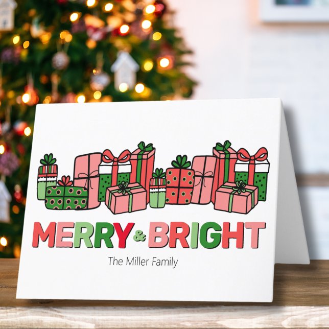 Cute Modern Merry And Bright Christmas Holiday Card (Cute Modern Red Green Pin Merry Bright Christmas Holiday Card )