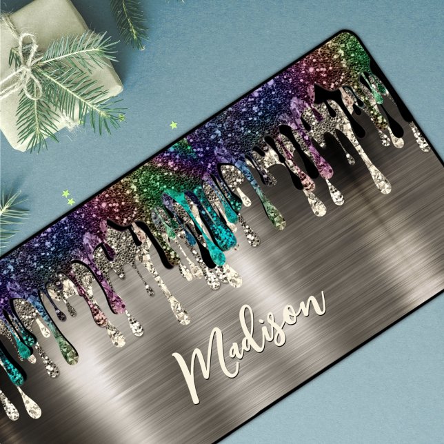 Cute modern Metalic Glitter Drips monogram Desk Mat (Creator Uploaded)