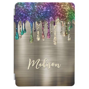 Cute modern Metalic Glitter Drips monogram iPad Air Cover