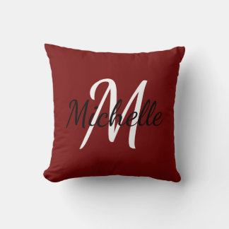 Cute Modern Minimal Red & White Monogram Cushion