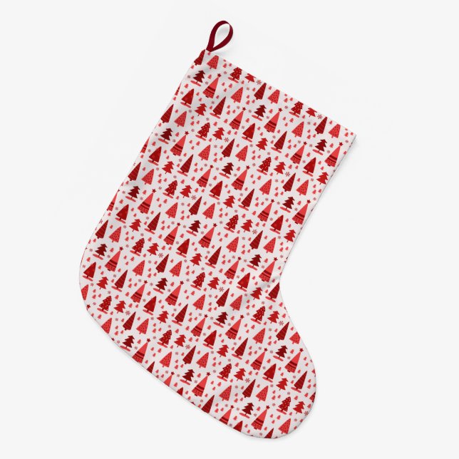 Cute Modern Minimalist Christmas Tree Large Christmas Stocking (Front (Hanging))