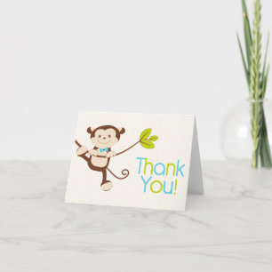 Cute Modern Monkey Birthday Party Thank You Card