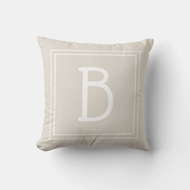 Cute Modern Monogram Initial Square Rustic Tan Cushion (Front)
