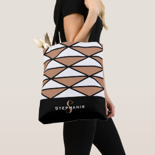 Cute Modern Monogram Pattern Trendy Orange Black Tote Bag