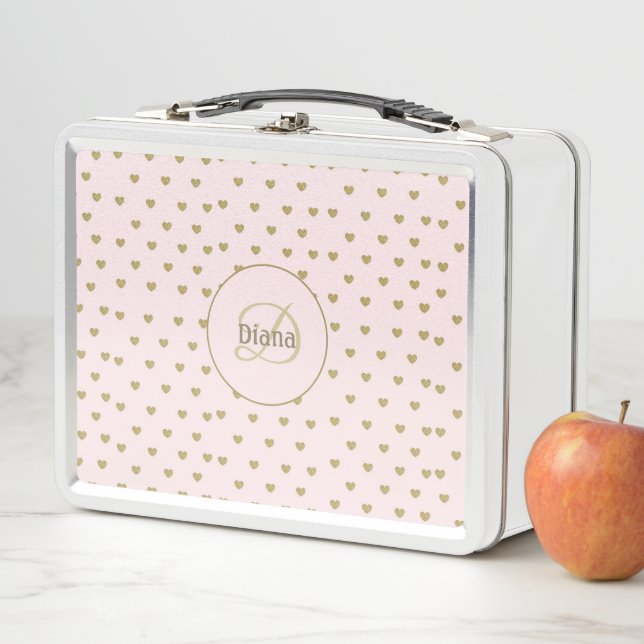 Cute Modern Monogram Pink with Name Metal Lunch Box (In Situ)