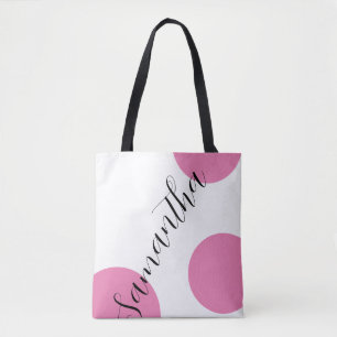 Cute Modern Name Large Pink Polka Dots Tote Bag