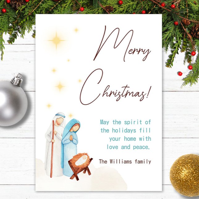 Cute Modern Nativity Scene Baby Jesus Holiday Card (Modern Christmas card with cute nativity scene and baby Jesus.
Personalize text.)
