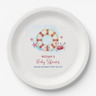 Cute Modern Nautical Crab Starfish Baby Shower  Paper Plate