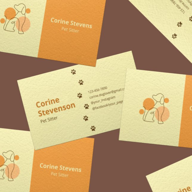 Cute Modern Orange Pet Sitting Dog Walking Business Card (Creator Uploaded)