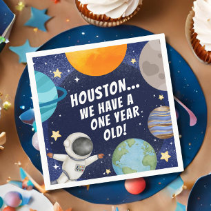 Cute Modern Outer Space 1st Birthday Party Napkin