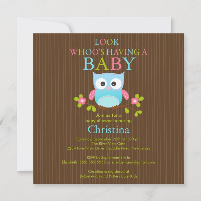 Cute Modern Owl Baby Shower Invitations (Front)