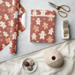 Cute Modern Painted Christmas Ginger Bread Cookie Wrapping Paper<br><div class="desc">A cute whimsical boho watercolor painted print red and white pattern featuring ginger bread cookie figures,  for a unique gift wrap style for the holidays and everyday.</div>