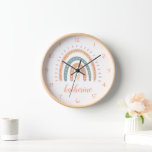Cute Modern Pastel Boho Rainbow Clock<br><div class="desc">A Cute Modern Pastel Boho Rainbow clock perfect for birthday gifts. You can even customise the name for a more personalised touch.</div>