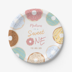 Cute Modern Pastel Doughnut First Birthday Paper Plate