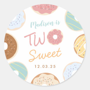 Cute Modern Pastel Doughnut Second Birthday Classic Round Sticker