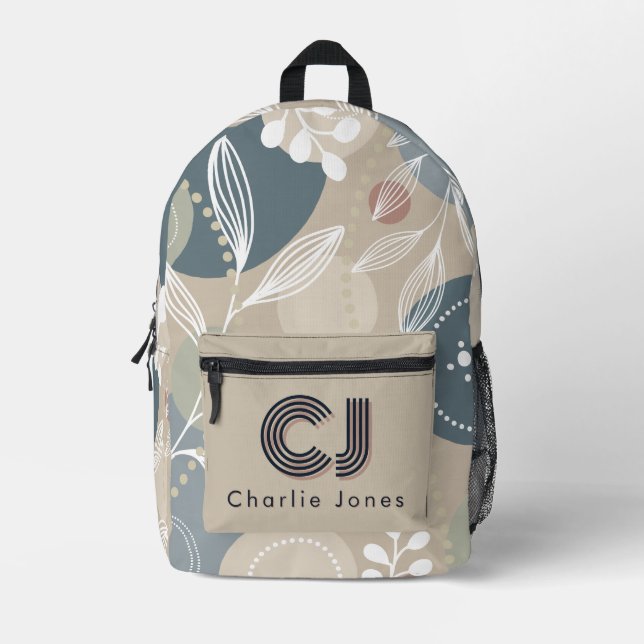 Cute Modern Pastel Navy Custom Monogram Printed Backpack (Front)