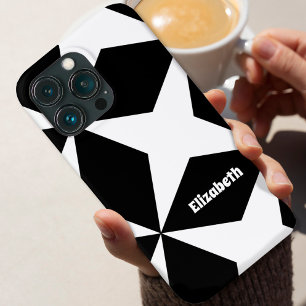 Cute Modern Pattern Monogram Name Black White iPhone 13 Case