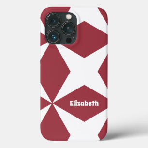 Cute Modern Pattern Monogram Name Trendy Red White iPhone 13 Pro Case