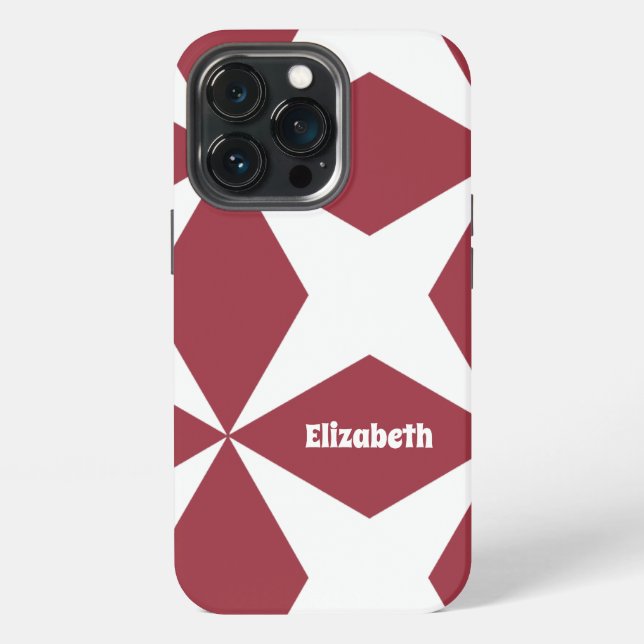 Cute Modern Pattern Monogram Name Trendy Red White iPhone Case (Back)