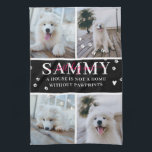 Cute Modern Paw Prints Personalised Pet Name Photo Tea Towel<br><div class="desc">"A house is not a home without paw prints". Customise this soft tea towel with 4 square photos arranged in a grid collage layout, featuring adorable paw prints, pet name and lovely quote. Keep the quote as is or change to your custom caption. All colours can be changed. This personalised...</div>